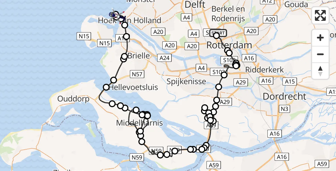 Vluchtroute Politiehelikopter Rotterdam The Hague Airport - Hoek van Holland, 18 juni 2026, 14:35
