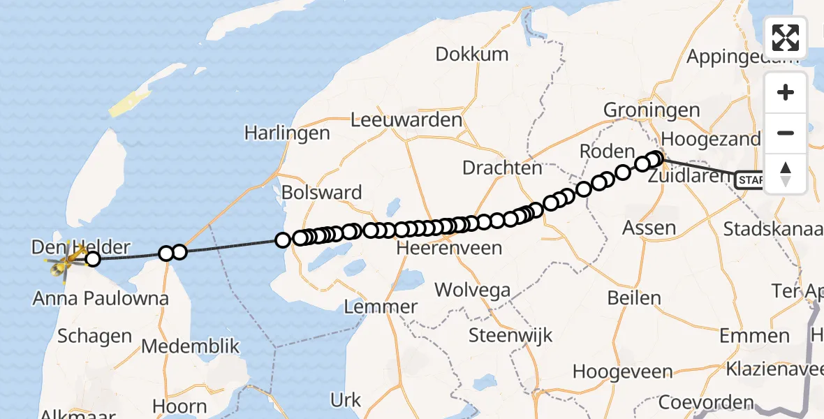 Vluchtroute Traumahelikopter Veendam - Den Helder, 18 juni 2026, 14:51