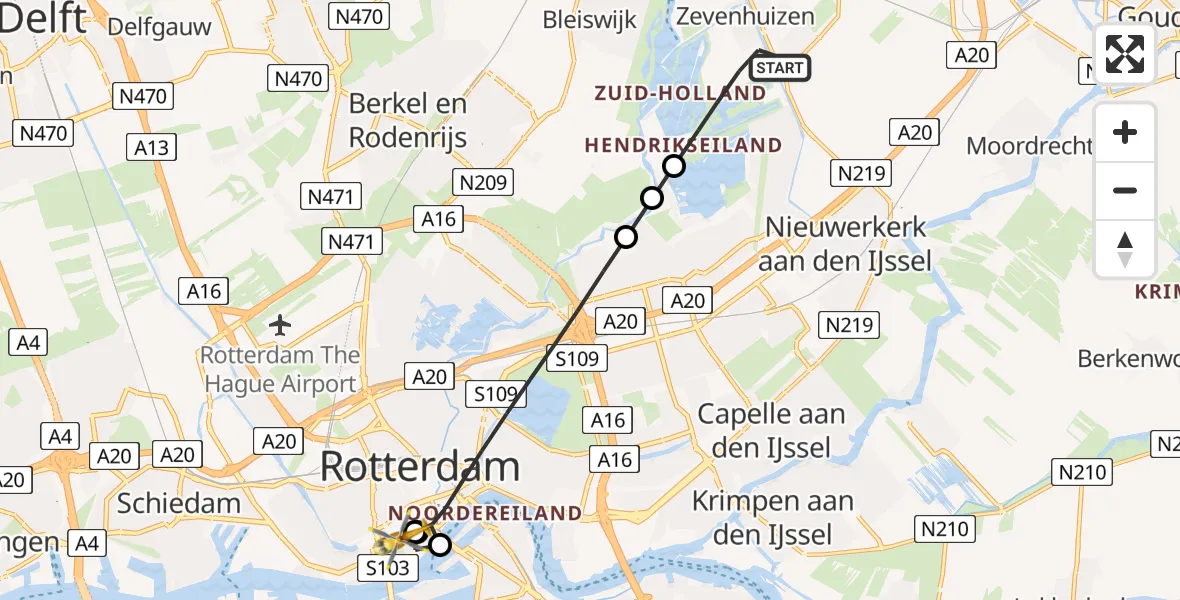 Vluchtroute Traumahelikopter Zevenhuizen - Erasmus Medisch Centrum Heliport, 18 juni 2026, 15:05