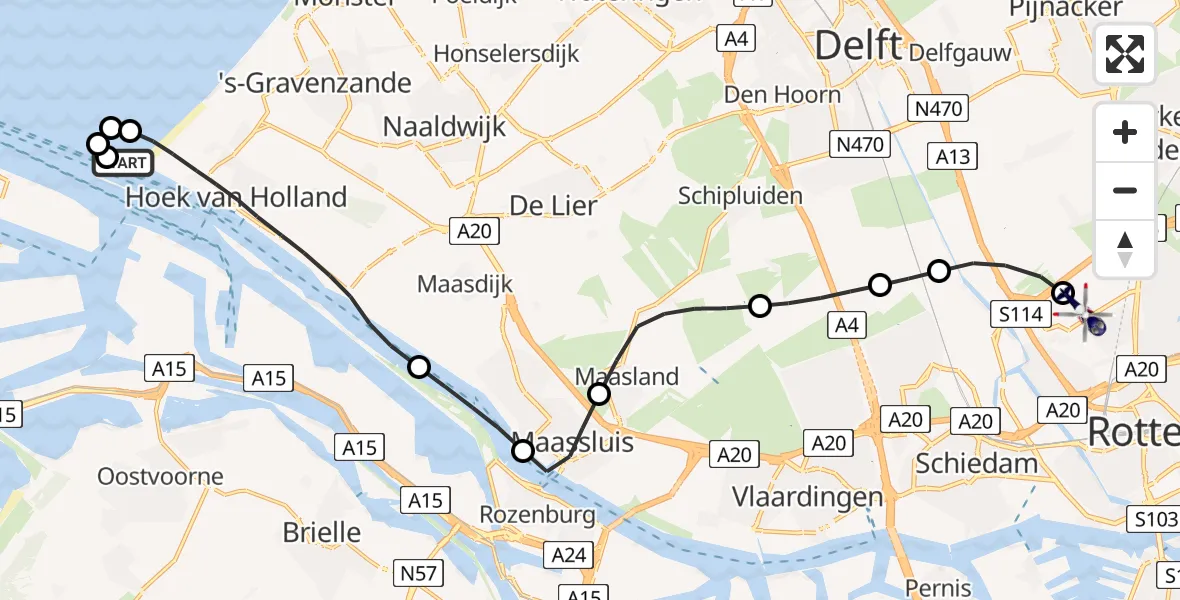 Vluchtroute Politiehelikopter Hoek van Holland - Rotterdam The Hague Airport, 18 juni 2026, 15:34