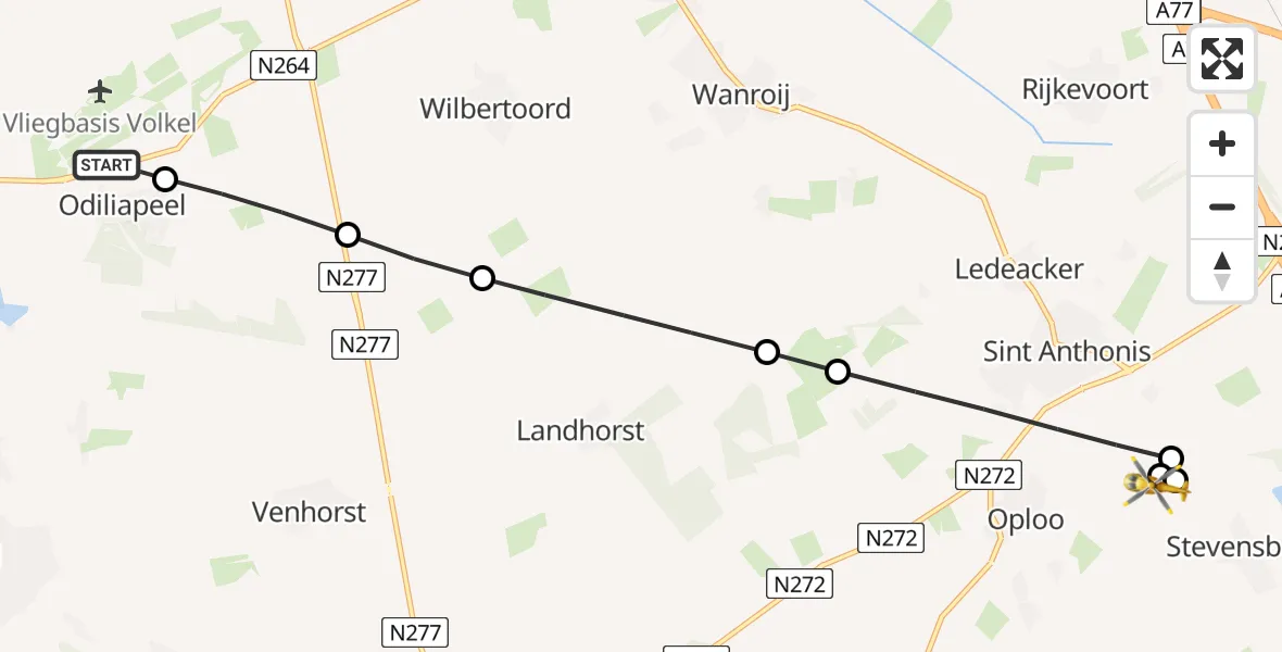 Vluchtroute Traumahelikopter Vliegbasis Volkel - Oploo, 18 juni 2026, 16:11
