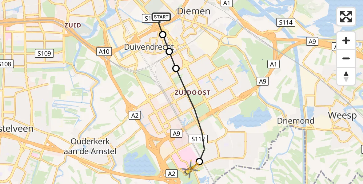 Vluchtroute Traumahelikopter Amsterdam - Amsterdam UMC Helipad, 18 juni 2026, 16:25
