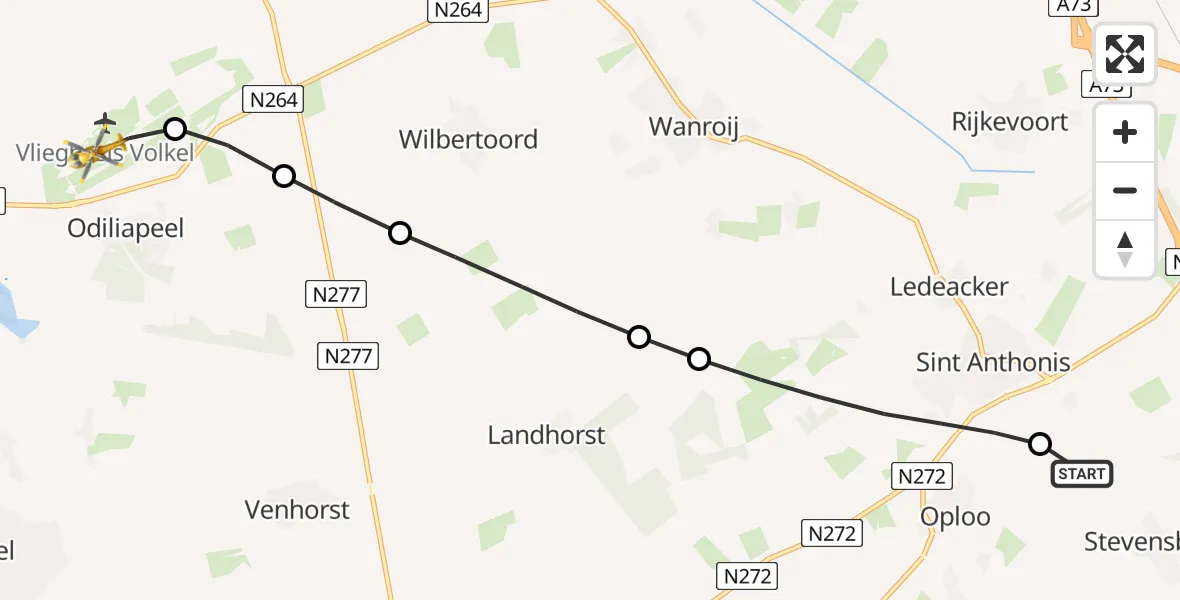Vluchtroute Traumahelikopter Stevensbeek - Vliegbasis Volkel, 18 juni 2026, 17:10