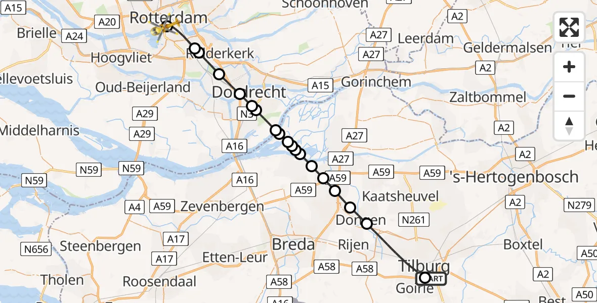 Vluchtroute Traumahelikopter St. Elisabeth Hospital Heliport - Leids Universitair Medisch Centrum (LUMC), 18 juni 2026, 17:35