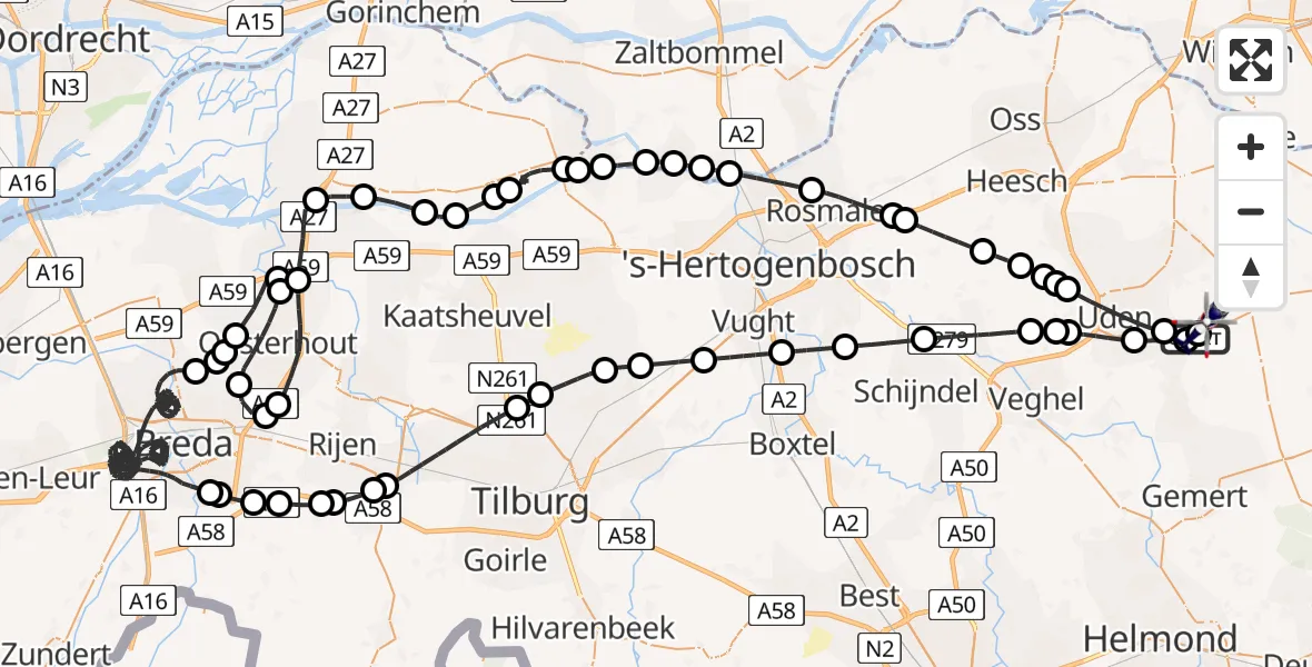 Vluchtroute Politiehelikopter Vliegbasis Volkel - Vliegbasis Volkel, 18 juni 2026, 17:50