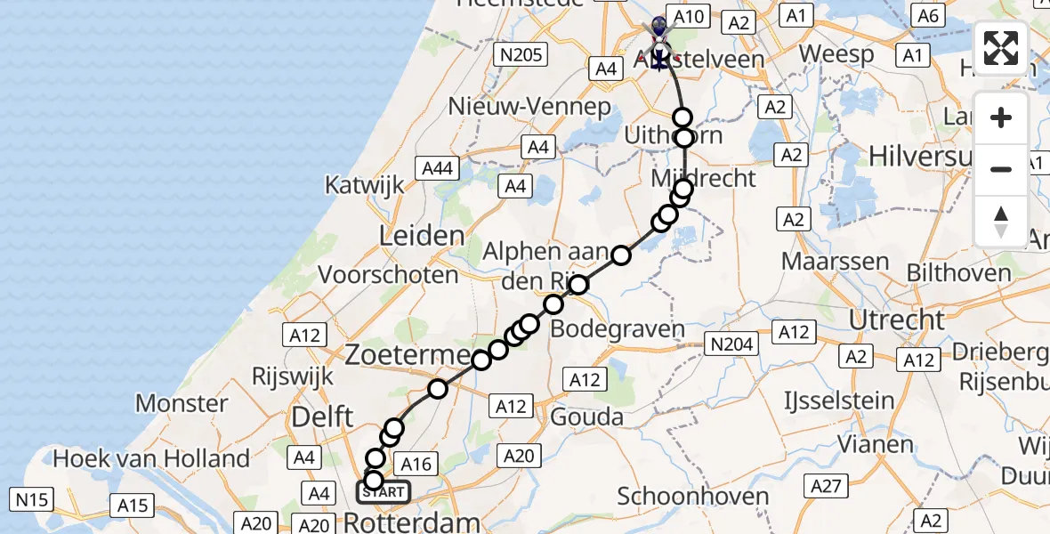 Vluchtroute Politiehelikopter Rotterdam The Hague Airport - Amsterdam Vliegveld Schiphol, 18 juni 2026, 18:05