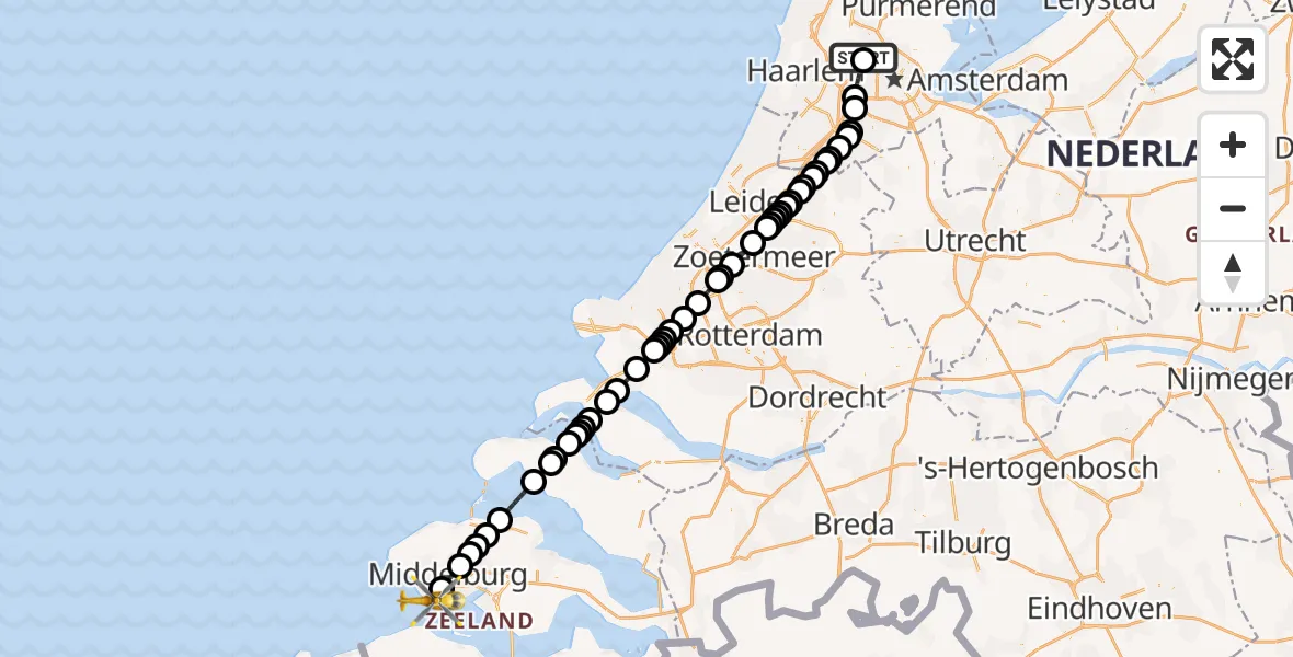 Vluchtroute Traumahelikopter Amsterdam Heliport - Vlissingen, 18 juni 2026, 18:06