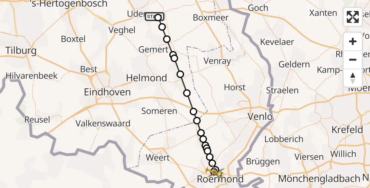 Vluchtroute Traumahelikopter Vliegbasis Volkel - Horn, 18 juni 2026, 18:52
