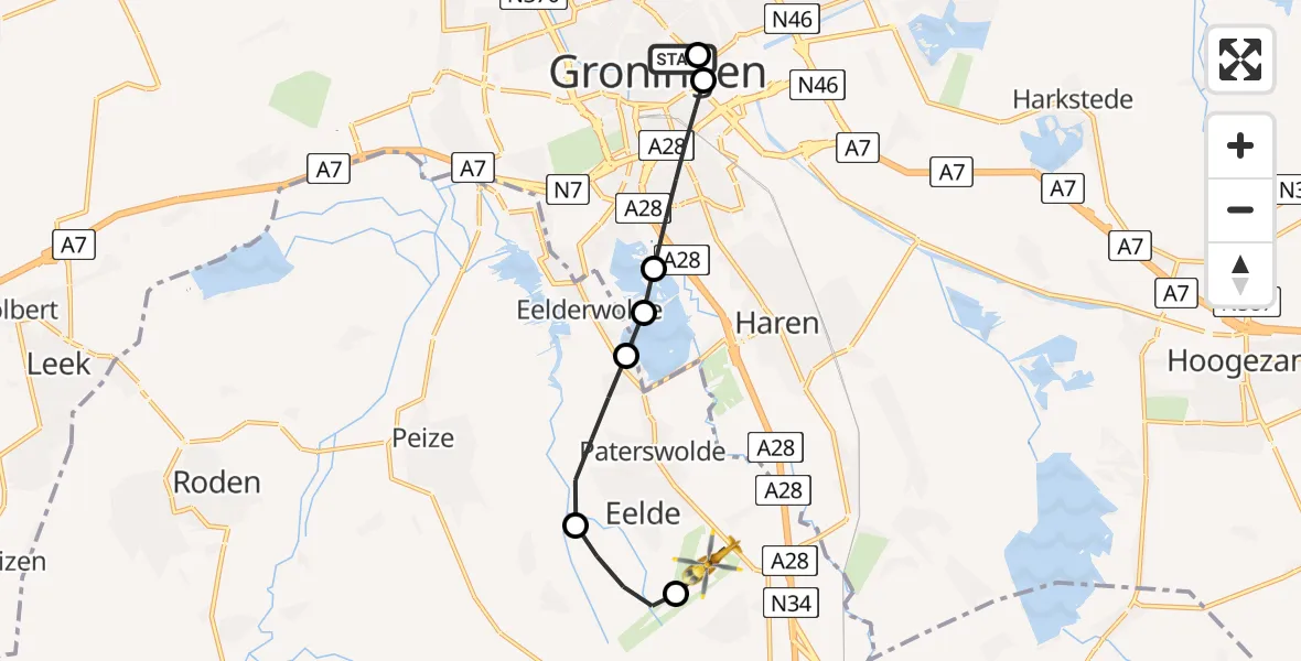 Vluchtroute Traumahelikopter Universitair Medisch Centrum Groningen - Groningen Airport Eelde, 18 juni 2026, 19:17
