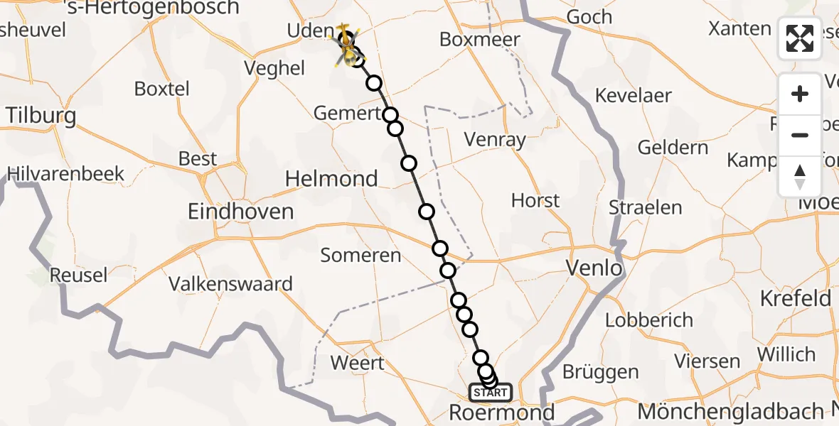 Vluchtroute Traumahelikopter Haelen - Odiliapeel, 18 juni 2026, 19:22