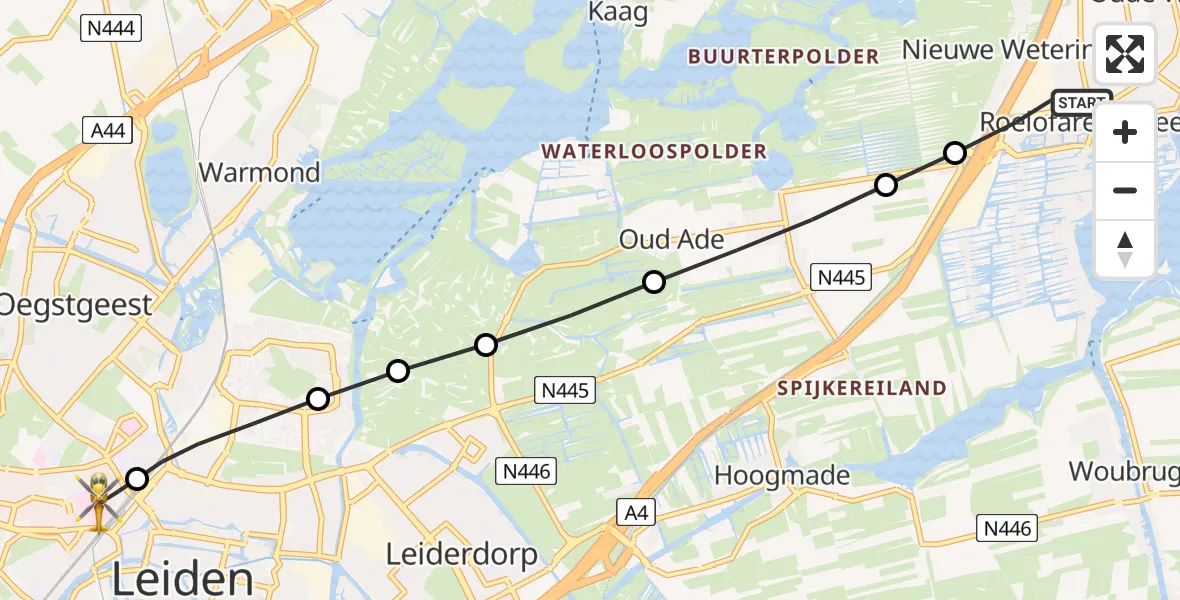 Vluchtroute Traumahelikopter Roelofarendsveen - Leiden University Medical Center Heliport, 18 juni 2026, 20:01
