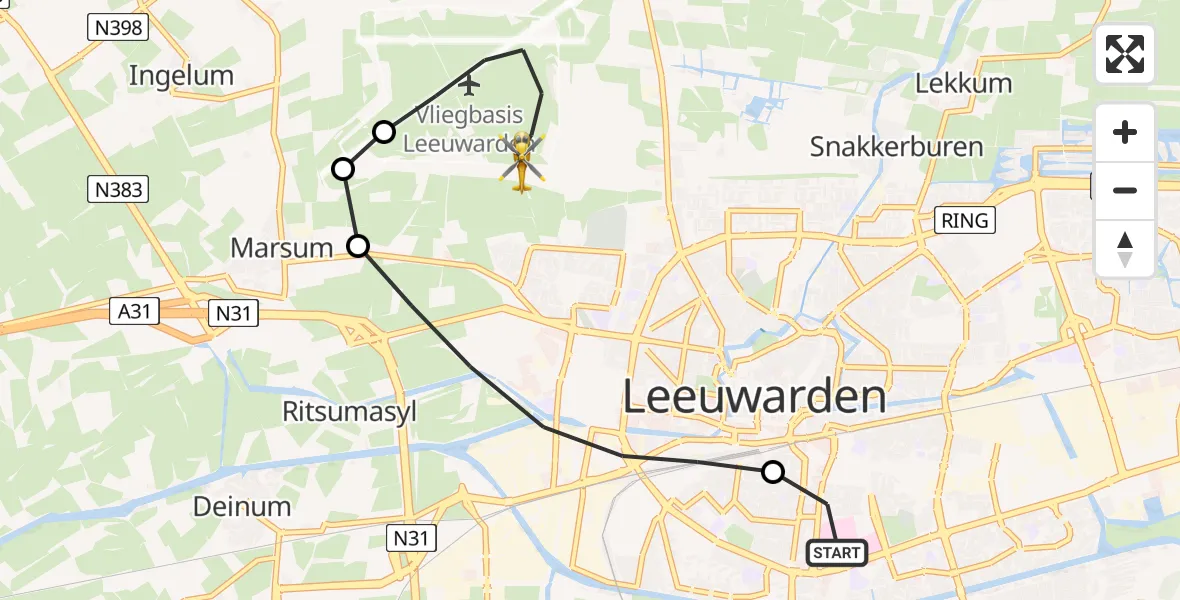 Vluchtroute Ambulancehelikopter Leeuwarden Medical Center Heliport - Vliegbasis Leeuwarden, 18 juni 2026, 21:07