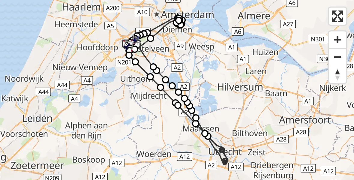 Vluchtroute Politiehelikopter Amsterdam Vliegveld Schiphol - Amsterdam Vliegveld Schiphol, 19 juni 2026, 00:18