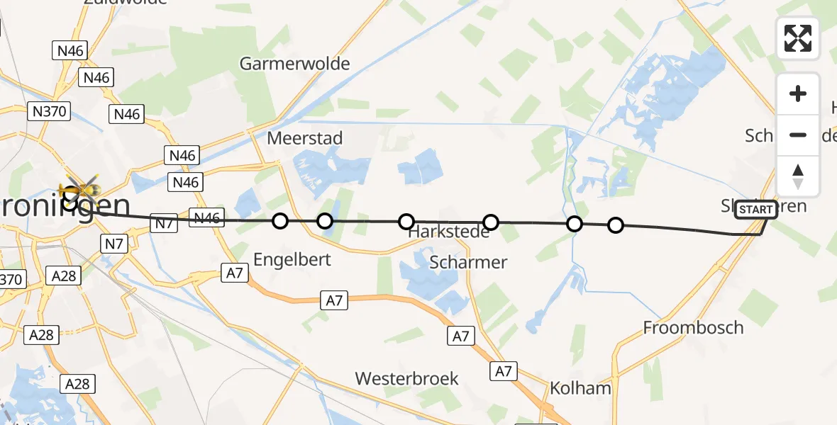 Vluchtroute Traumahelikopter Slochteren - Universitair Medisch Centrum Groningen, 19 juni 2026, 08:07