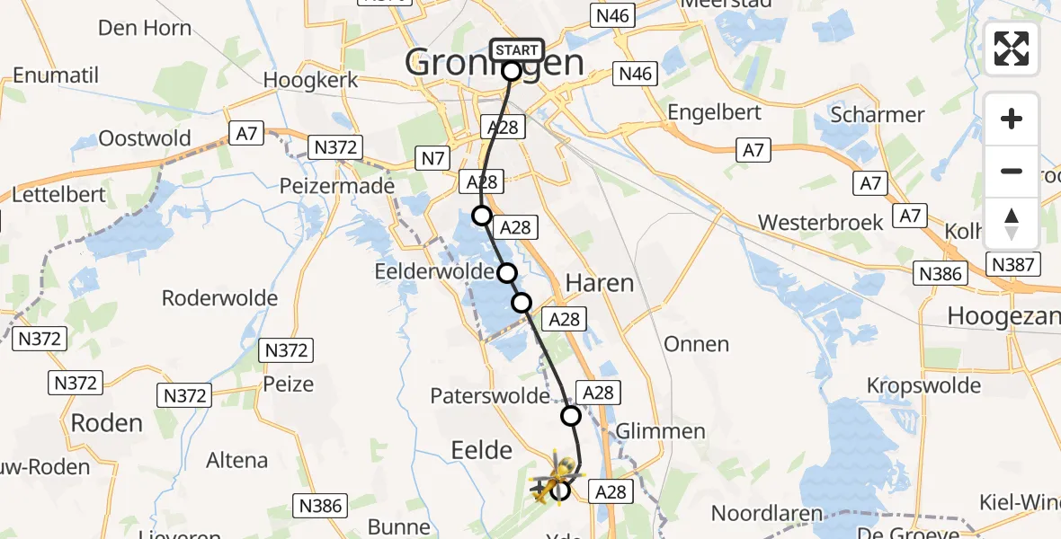 Vluchtroute Traumahelikopter Universitair Medisch Centrum Groningen - Groningen Airport Eelde, 19 juni 2026, 08:32