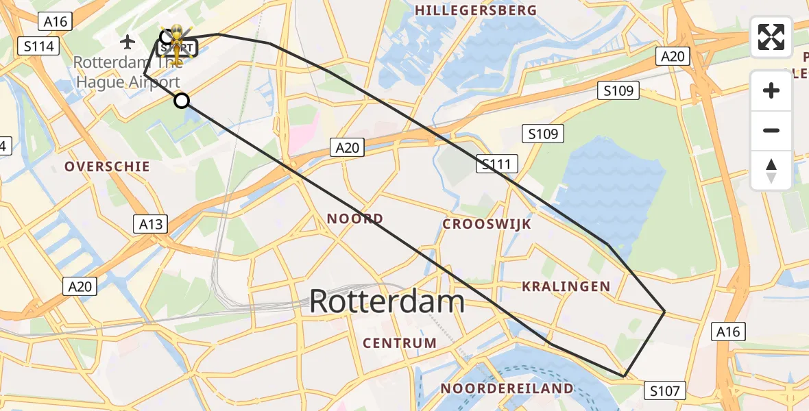 Vluchtroute Traumahelikopter Rotterdam The Hague Airport - Rotterdam The Hague Airport, 19 juni 2026, 08:53