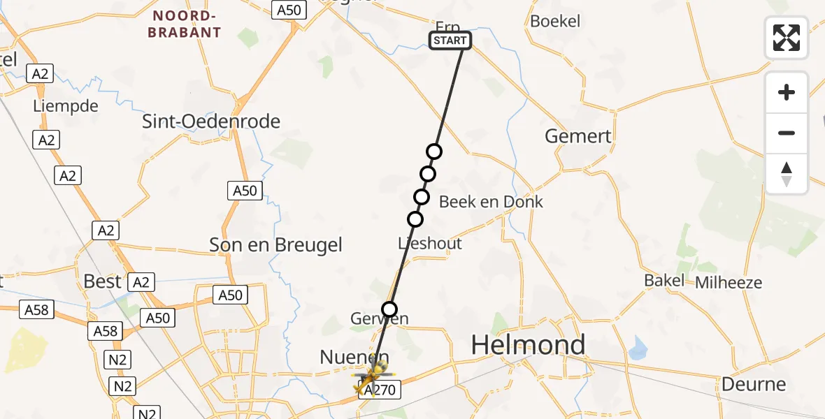 Vluchtroute Traumahelikopter Erp - Nuenen, 19 juni 2026, 08:59