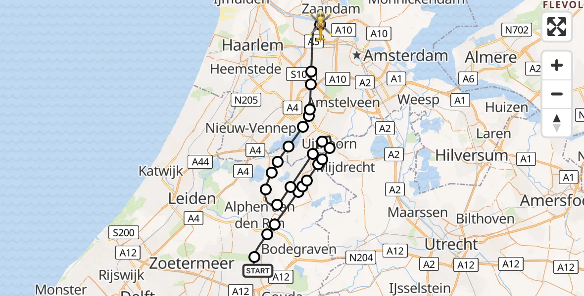 Vluchtroute Traumahelikopter Waddinxveen - Amsterdam Heliport, 19 juni 2026, 11:33
