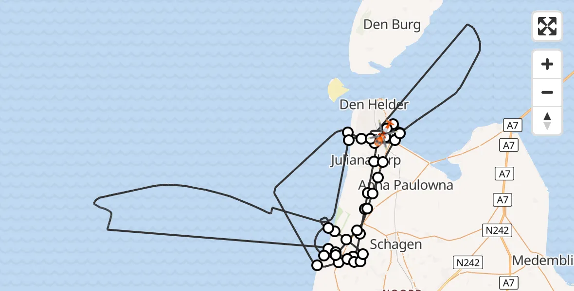 Vluchtroute Kustwachthelikopter Militair vliegveld De Kooy / Den Helder Airport - Militair vliegveld De Kooy / Den Helder Airport, 19 juni 2026, 13:08