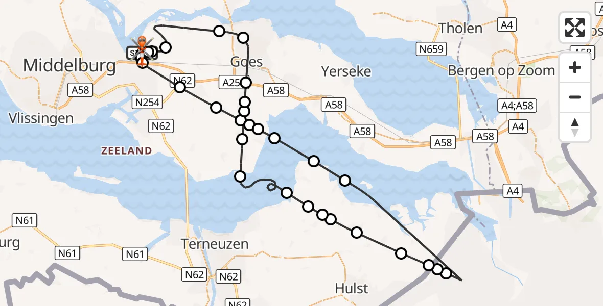 Vluchtroute Kustwachthelikopter Vliegveld Midden-Zeeland - Vliegveld Midden-Zeeland, 19 juni 2026, 14:00