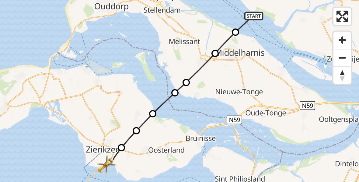 Vluchtroute Traumahelikopter Haringvliet - Zierikzee, 19 juni 2026, 14:26