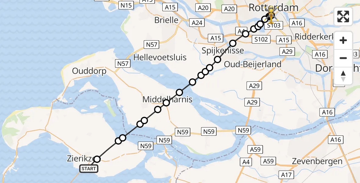 Vluchtroute Traumahelikopter Zierikzee - Erasmus MC, 19 juni 2026, 15:20