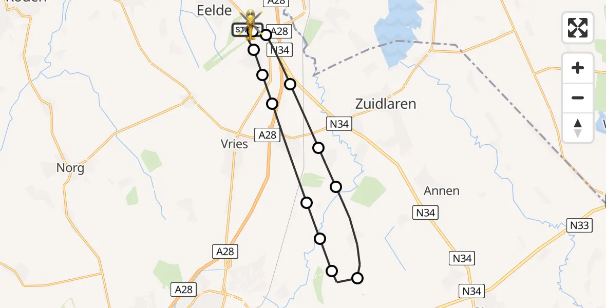 Vluchtroute Traumahelikopter Groningen Airport Eelde - Groningen Airport Eelde, 19 juni 2026, 15:20