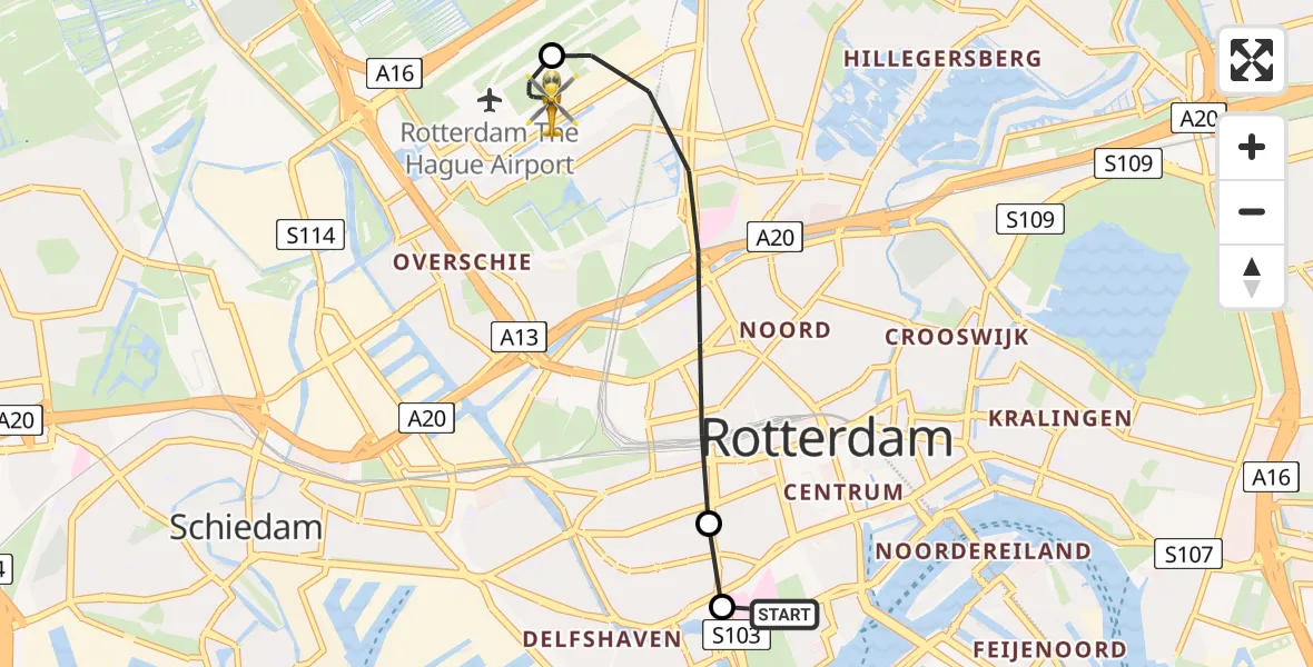 Vluchtroute Traumahelikopter Leids Universitair Medisch Centrum (LUMC) - Rotterdam The Hague Airport, 19 juni 2026, 15:42