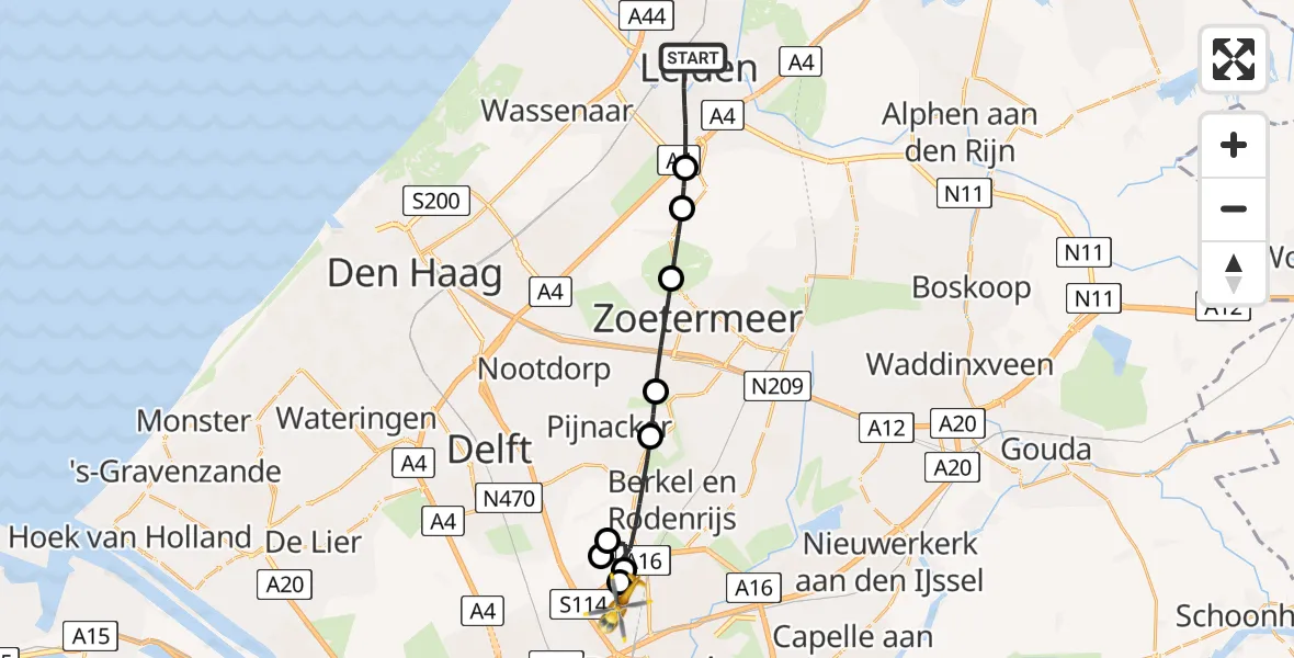 Vluchtroute Traumahelikopter Leiden - Rotterdam The Hague Airport, 19 juni 2026, 17:43