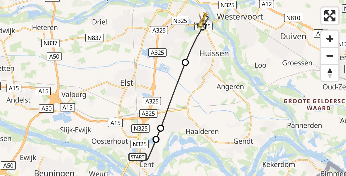 Vluchtroute Traumahelikopter Lent - Arnhem, 19 juni 2026, 18:20