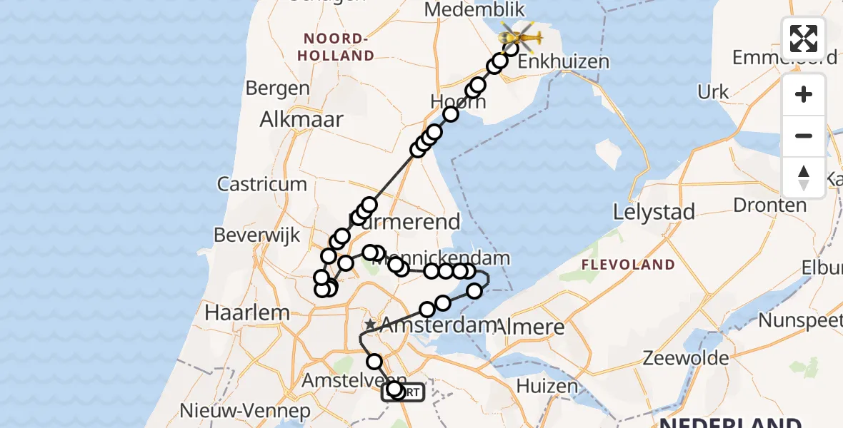 Vluchtroute Traumahelikopter Amsterdam UMC Helipad - Andijk, 19 juni 2026, 18:20