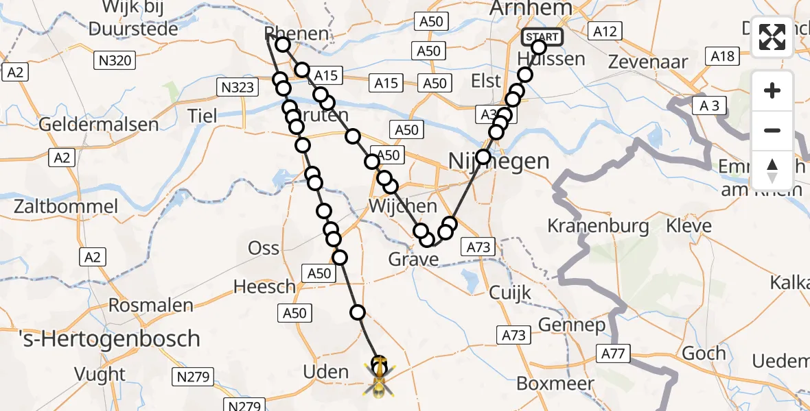 Vluchtroute Traumahelikopter Arnhem - Vliegbasis Volkel, 19 juni 2026, 18:52