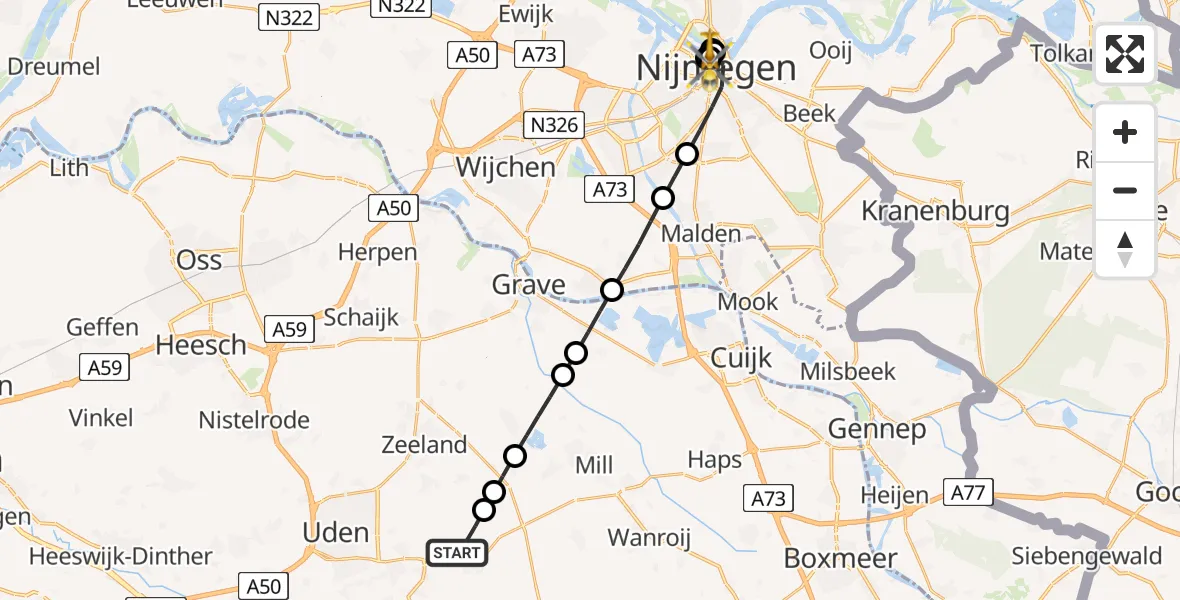 Vluchtroute Traumahelikopter Vliegbasis Volkel - Nijmegen, 19 juni 2026, 20:32