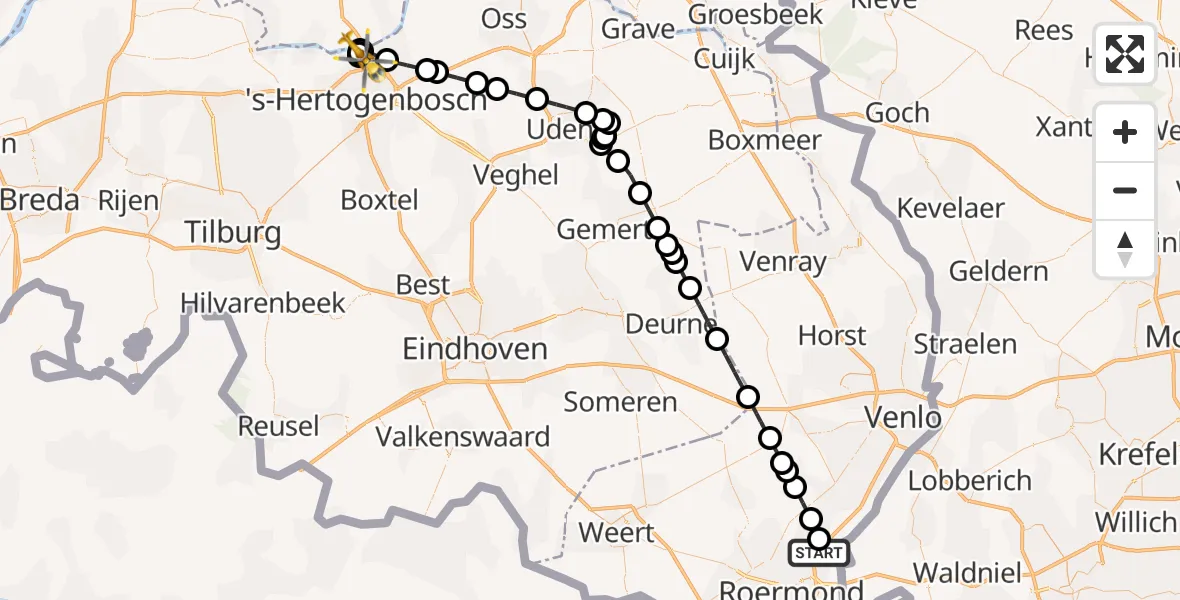 Vluchtroute Traumahelikopter Swalmen - 's-Hertogenbosch, 20 juni 2026, 01:03