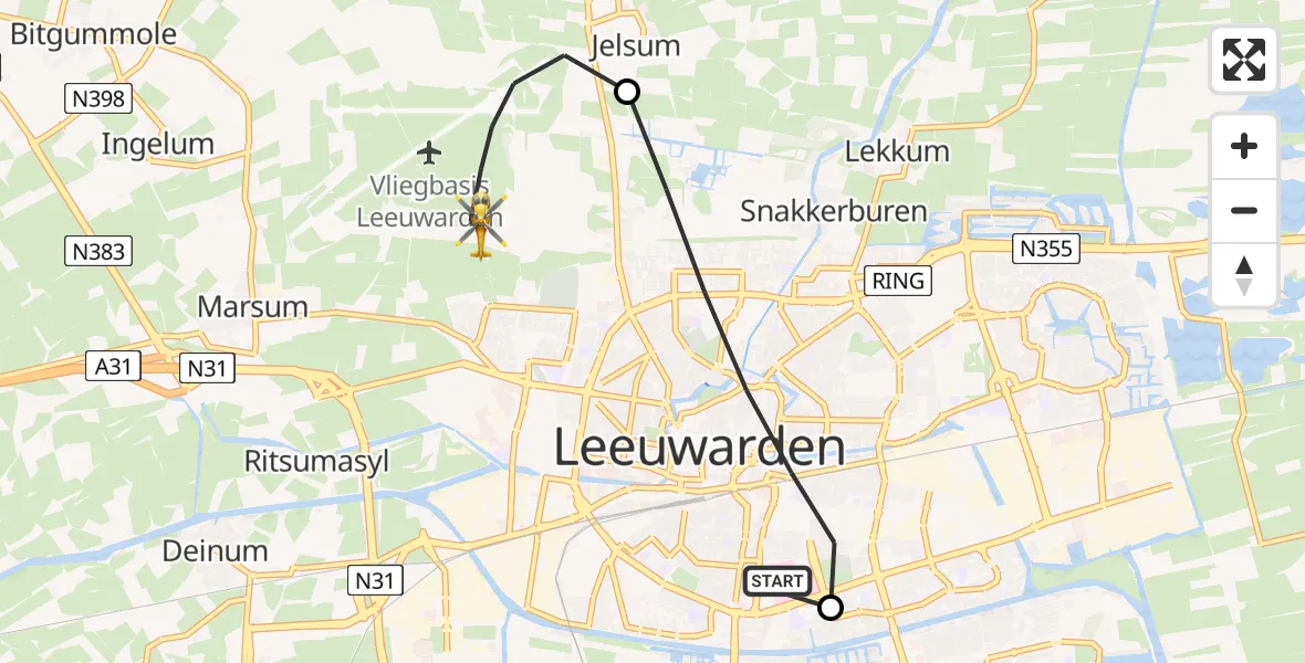 Vluchtroute Ambulancehelikopter Leeuwarden Medical Center Heliport - Vliegbasis Leeuwarden, 20 juni 2026, 05:48