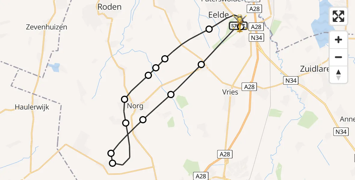 Vluchtroute Traumahelikopter Groningen Airport Eelde - Groningen Airport Eelde, 20 juni 2026, 08:42