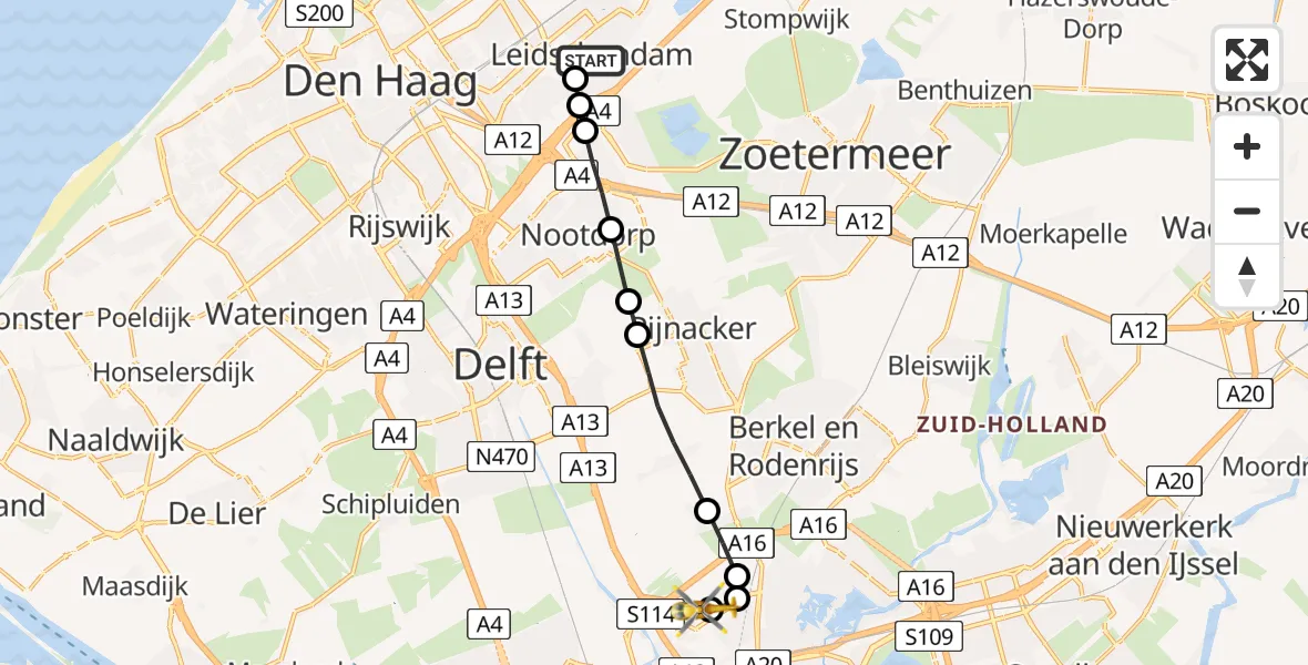 Vluchtroute Traumahelikopter Leidschendam - Rotterdam The Hague Airport, 20 juni 2026, 09:55