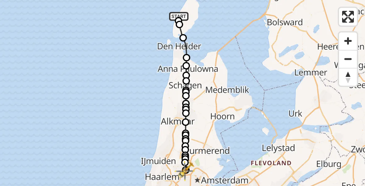 Vluchtroute Traumahelikopter De Koog - Amsterdam Heliport, 20 juni 2026, 09:55