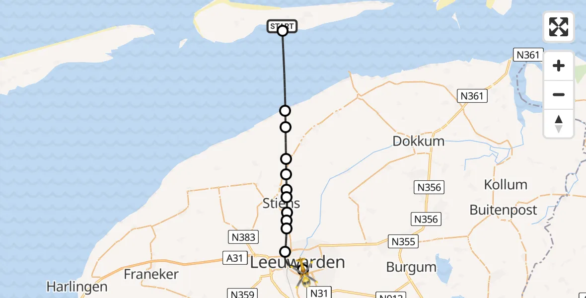 Vluchtroute Ambulancehelikopter Nes - Leeuwarden Medical Center Heliport, 20 juni 2026, 10:07