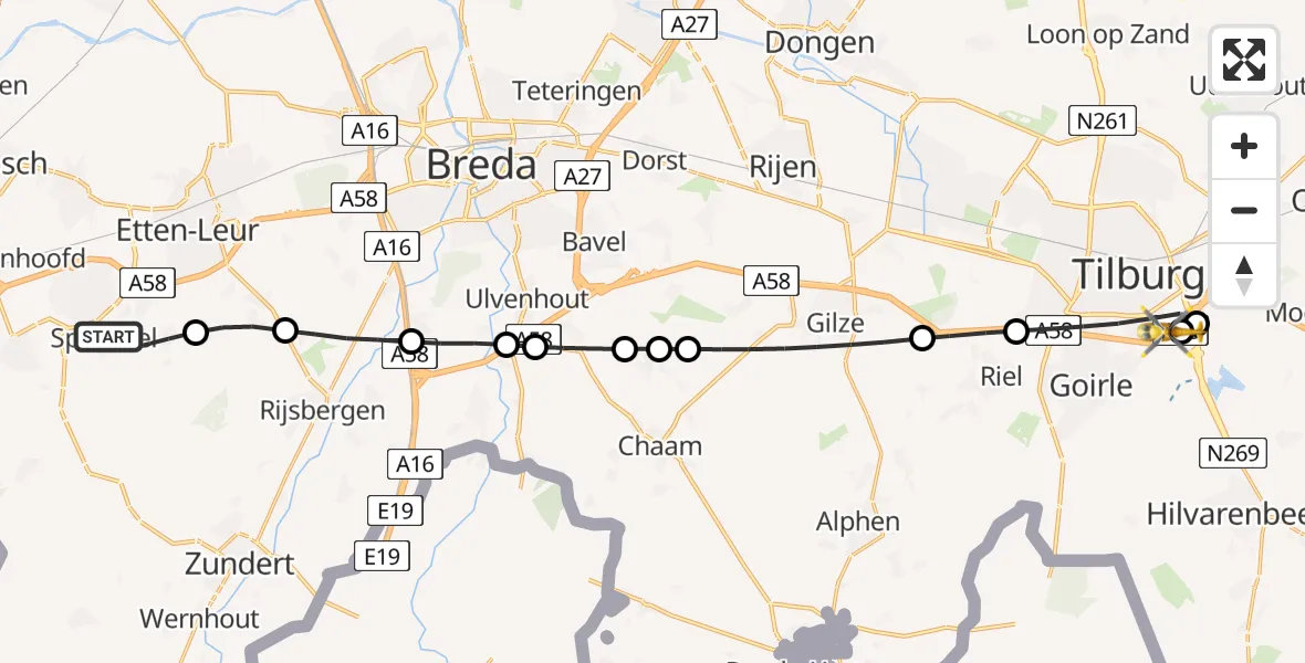 Vluchtroute Traumahelikopter Sprundel - St. Elisabeth Hospital Heliport, 20 juni 2026, 11:11