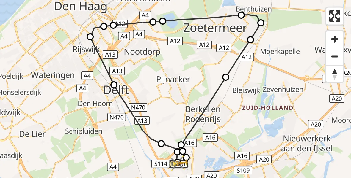 Vluchtroute Traumahelikopter Rotterdam The Hague Airport - Rotterdam The Hague Airport, 20 juni 2026, 12:54