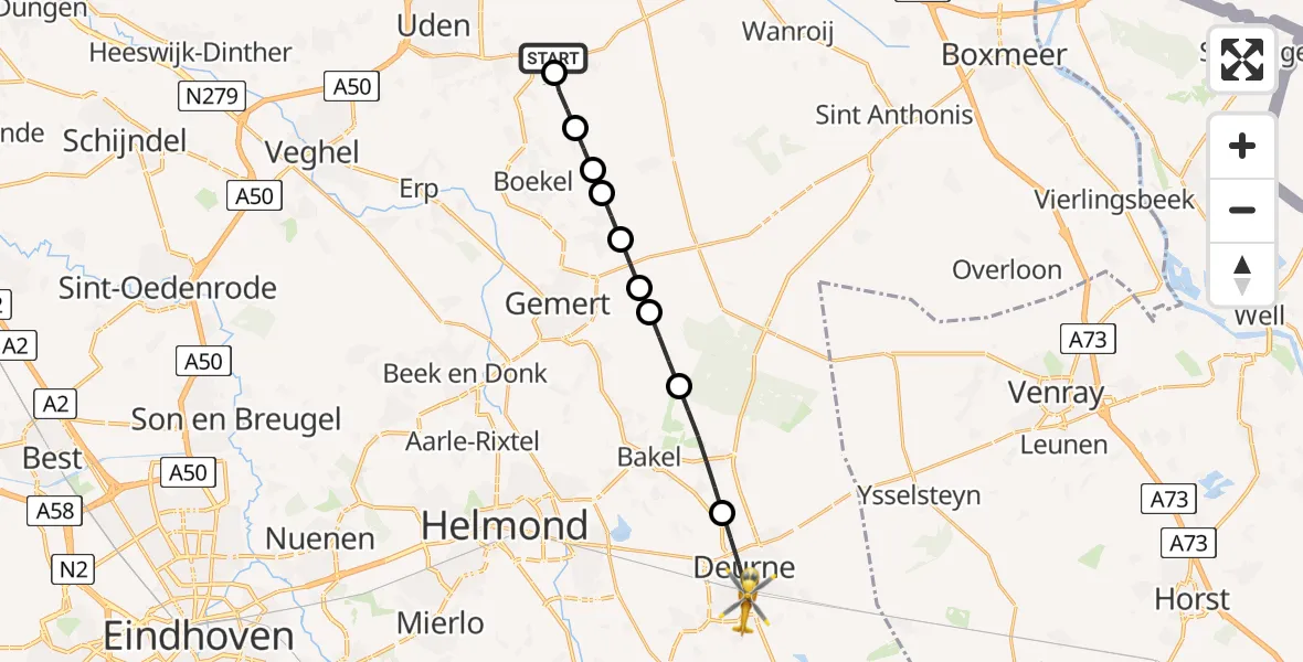 Vluchtroute Traumahelikopter Vliegbasis Volkel - Deurne, 20 juni 2026, 12:59