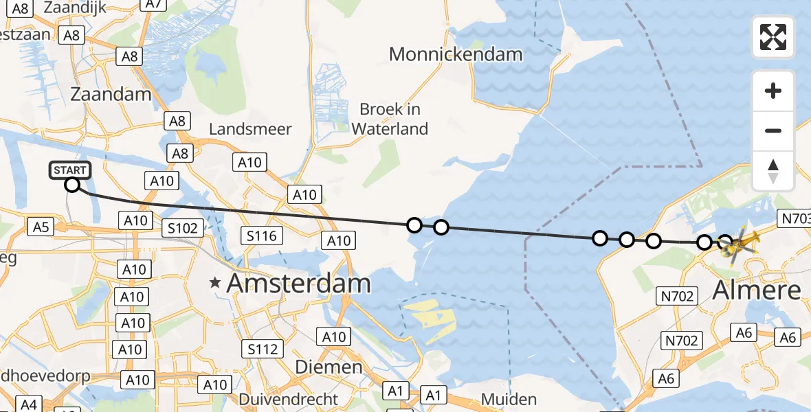 Vluchtroute Traumahelikopter Amsterdam Heliport - Almere, 20 juni 2026, 13:23
