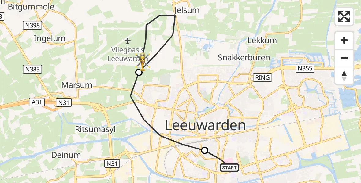 Vluchtroute Ambulancehelikopter Leeuwarden Medical Center Heliport - Vliegbasis Leeuwarden, 20 juni 2026, 13:25