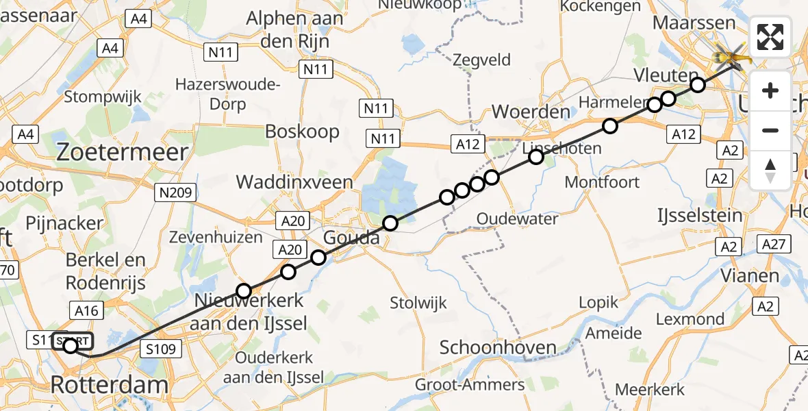 Vluchtroute Traumahelikopter Rotterdam The Hague Airport - Utrecht, 20 juni 2026, 13:31
