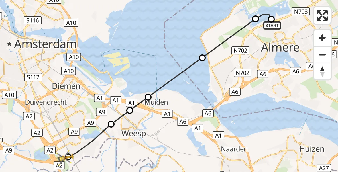 Vluchtroute Traumahelikopter Almere - Amsterdam UMC Helipad, 20 juni 2026, 13:51