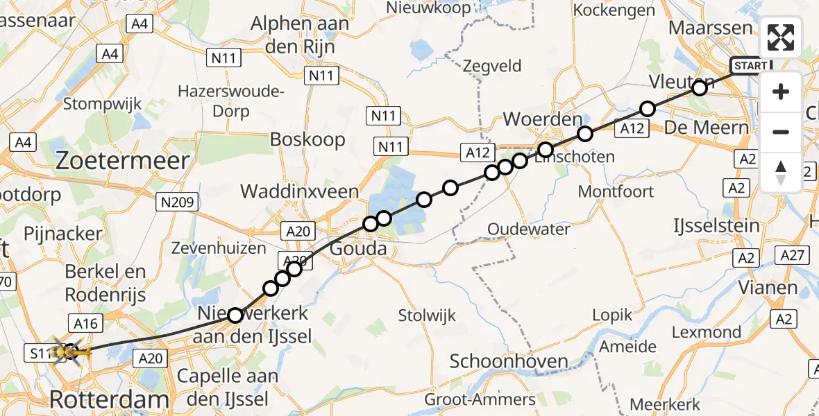 Vluchtroute Traumahelikopter Utrecht - Rotterdam The Hague Airport, 20 juni 2026, 14:03