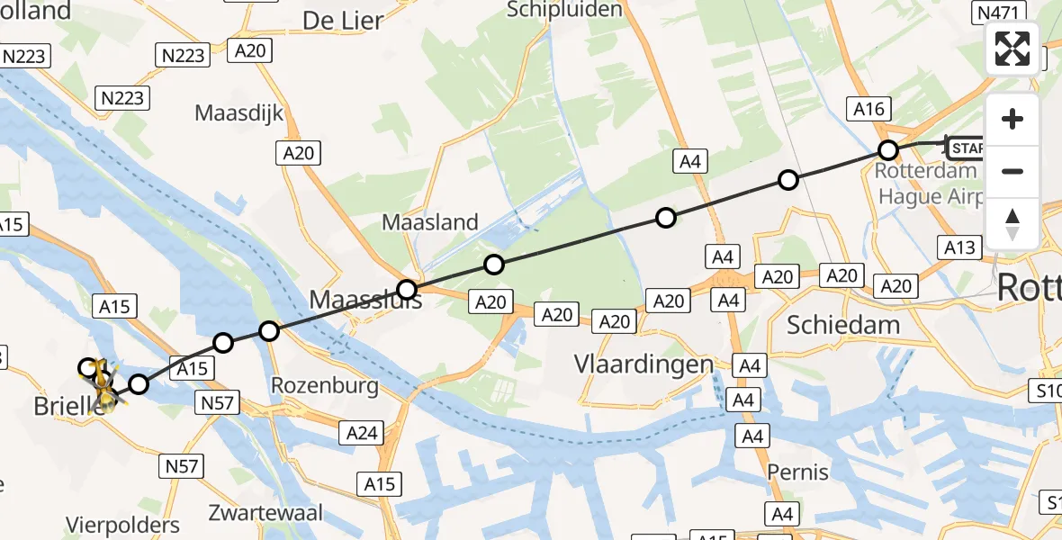 Vluchtroute Traumahelikopter Rotterdam The Hague Airport - Vierpolders, 20 juni 2026, 15:08