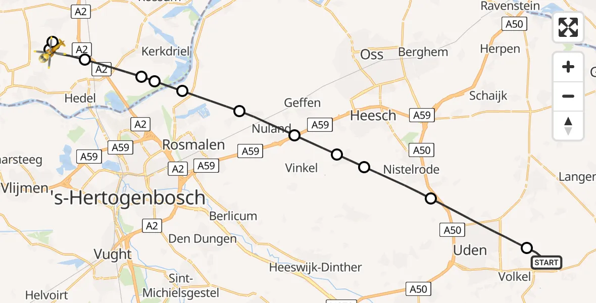 Vluchtroute Traumahelikopter Vliegbasis Volkel - Bruchem, 20 juni 2026, 16:51