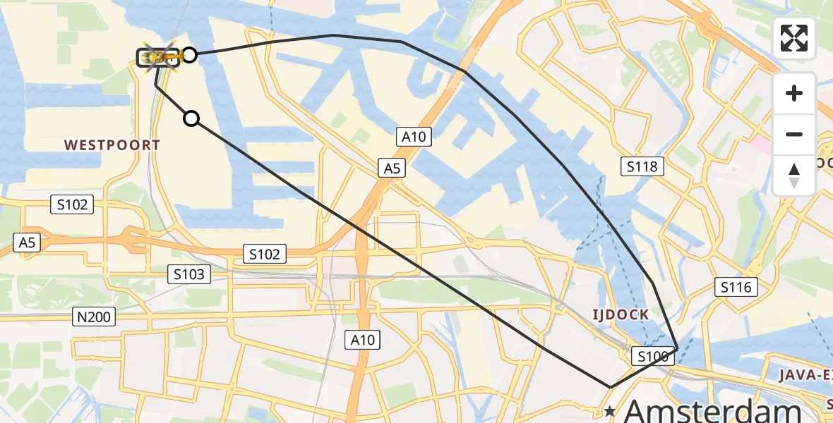 Vluchtroute Traumahelikopter Amsterdam Heliport - Amsterdam Heliport, 20 juni 2026, 17:06